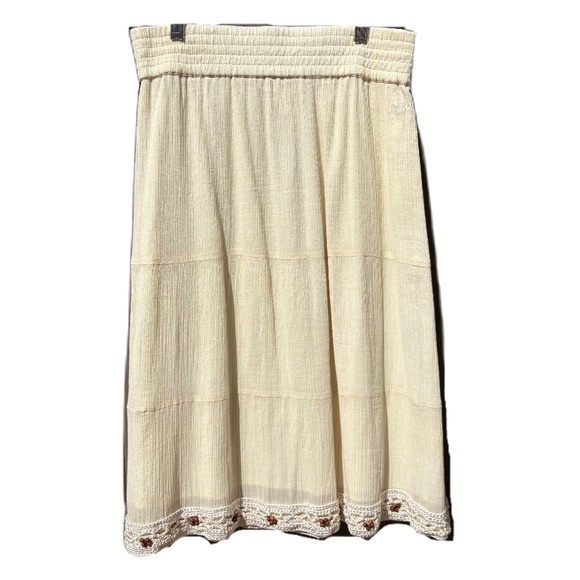Split gauze crochet trim maxi skirt Cream Small - Picture 1 of 15